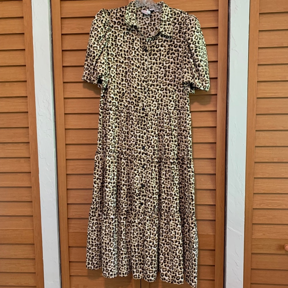 Charles Henry Tiered Midi Shirtdress, Leopard